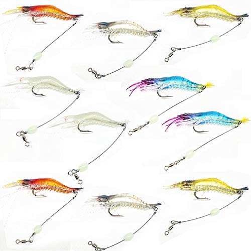 XYDZ 10 Crevettes Artificielles d’Appât, Appât en Plastique Souple avec Crochet, Crevettes d’Appât Bionique Lumineuses…